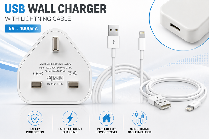 USB Adapter (UK) and USB to Lightning (8 Pin) Cable Bundle