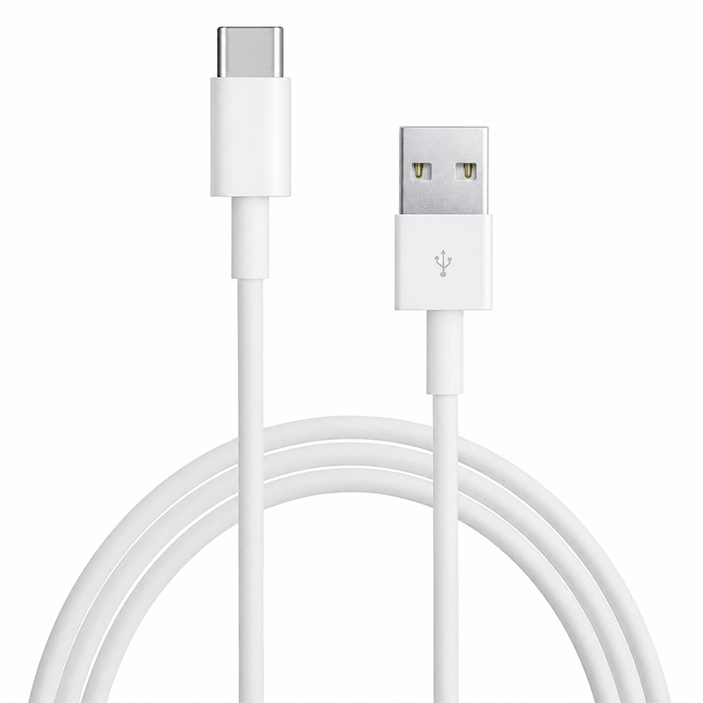 1 Metre USB-A to USB-C Charging Cable & UK 3-Pin USB Wall Plug – White