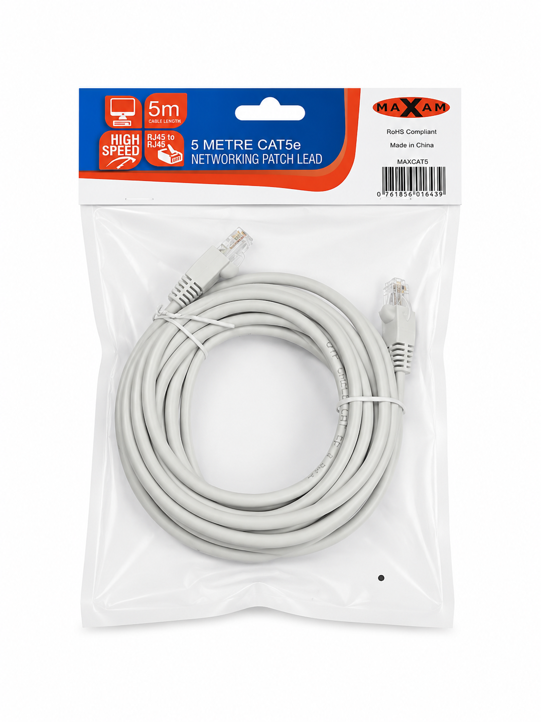 5 Metre CAT5e Ethernet Networking Cable – RJ45 to RJ45 – White