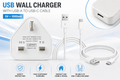 1 Metre USB-A to USB-C Charging Cable & UK 3-Pin USB Wall Plug – White